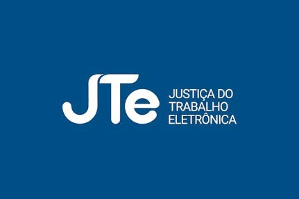 Arte com o fundo azul e, com letras brancas, escrito: JTe, Justiça do Trabalho Eletrônica.