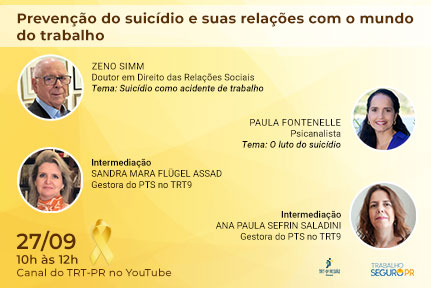 Notícia 3 Avento acontece no dia 27 de setembro, das 10h às 12h, com transmissão pelo canal do TRT-PR no YouTube.